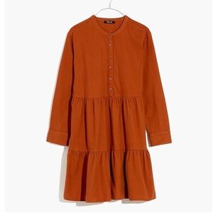 Madewell Flannel Button Placket Tiered Long Sleeve Mini Swing Dress